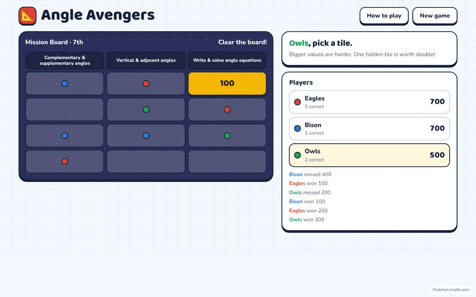 Screenshot of Angle Avengers in the middle of a game
