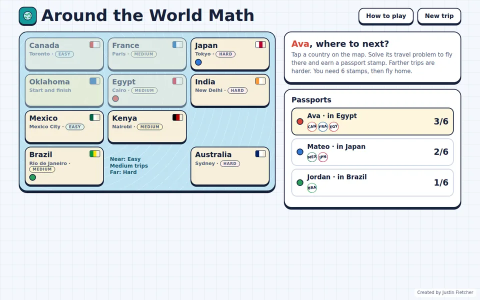 Screenshot of Around the World Math in the middle of a game