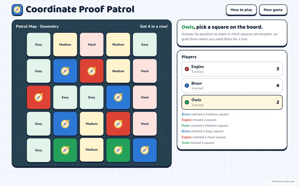 Screenshot of Coordinate Proof Patrol in the middle of a game