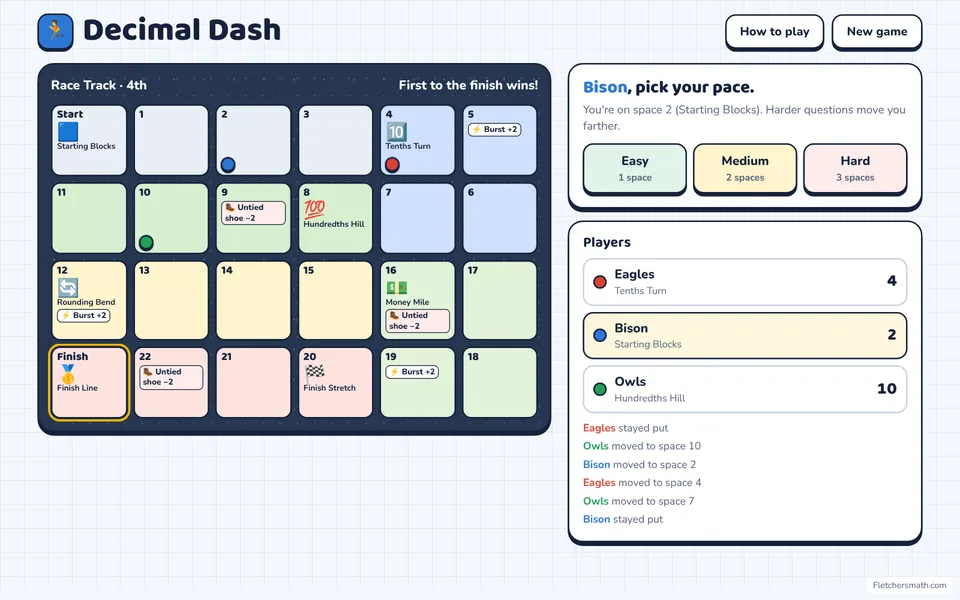 Screenshot of Decimal Dash in the middle of a game
