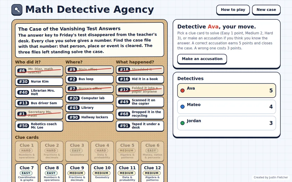 Screenshot of Math Detective Agency in the middle of a game