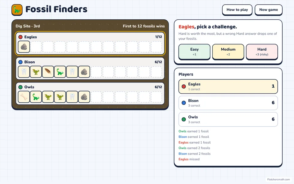 Screenshot of Fossil Finders in the middle of a game