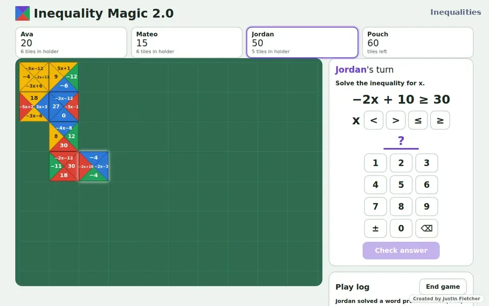 Screenshot of Inequality Magic 2.0 in the middle of a game