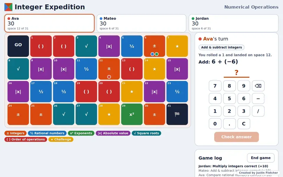 Screenshot of Integer Expedition in the middle of a game