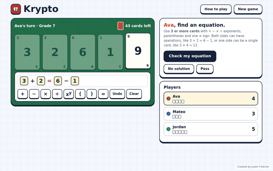 Screenshot of Krypto in the middle of a game