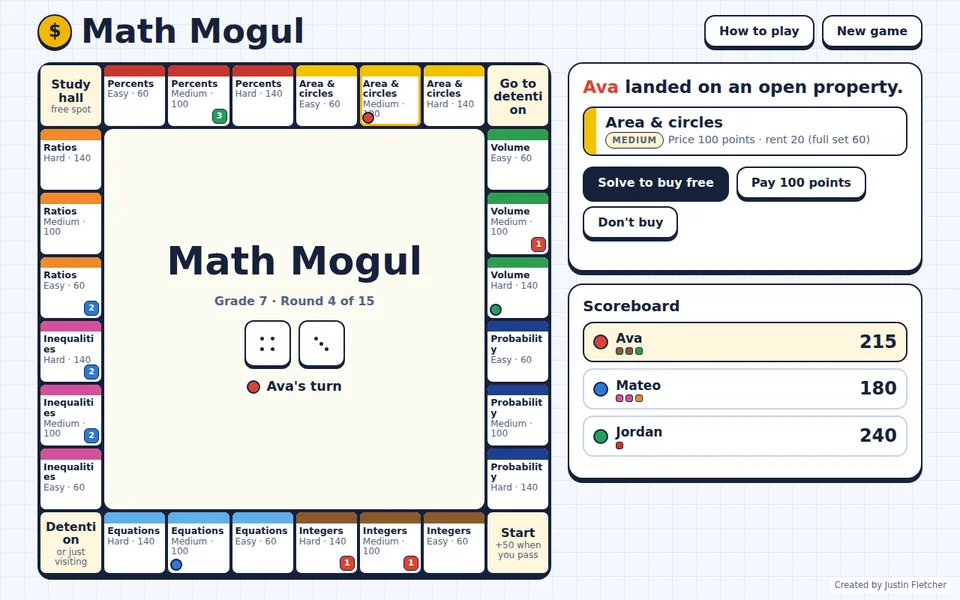 Screenshot of Math Mogul in the middle of a game