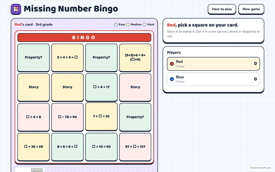 Screenshot of Missing Number Bingo in the middle of a game
