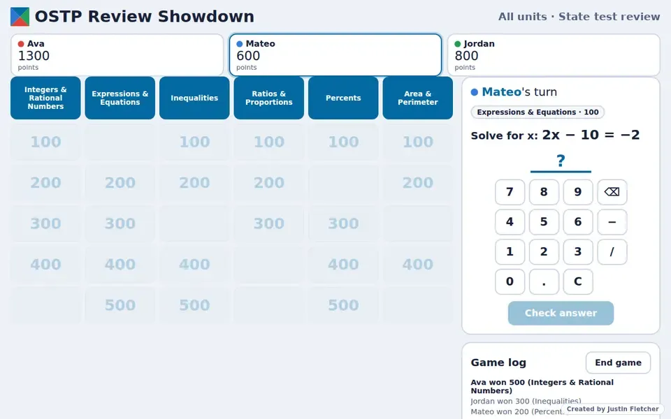 Screenshot of OSTP Review Showdown in the middle of a game