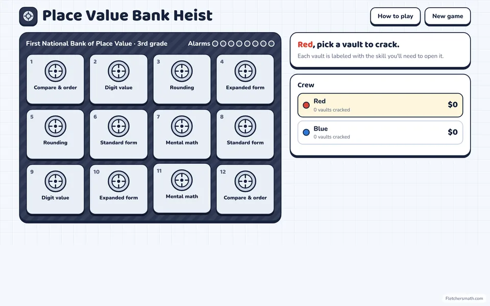 Screenshot of Place Value Bank Heist in the middle of a game