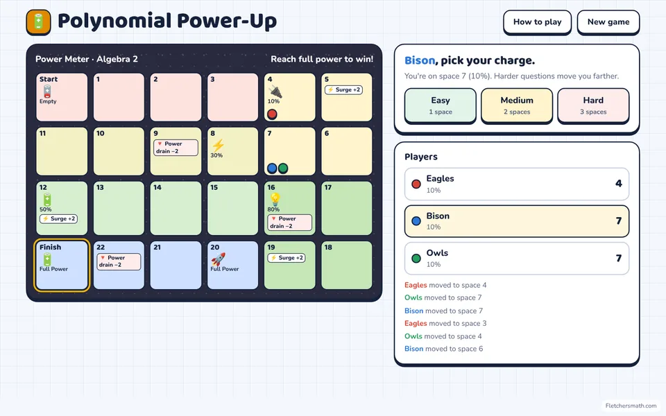 Screenshot of Polynomial Power-Up in the middle of a game
