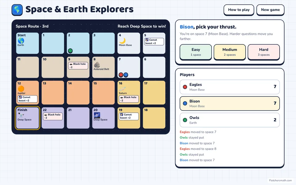 Screenshot of Space & Earth Explorers in the middle of a game