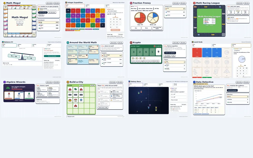Screenshots of Fletcher Math games