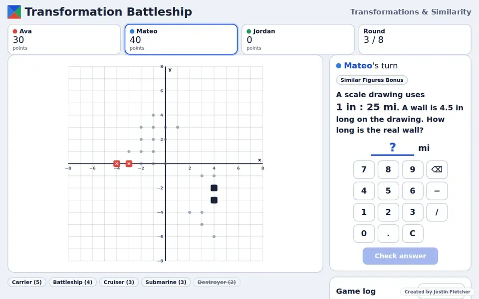 Screenshot of Transformation Battleship in the middle of a game