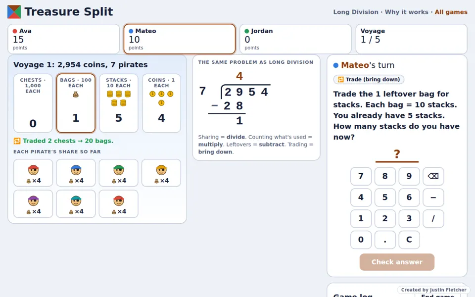 Screenshot of Treasure Split in the middle of a game